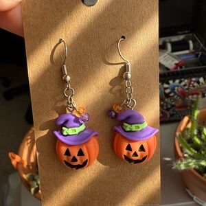 Halloween Pumpkin Witch Earrings
